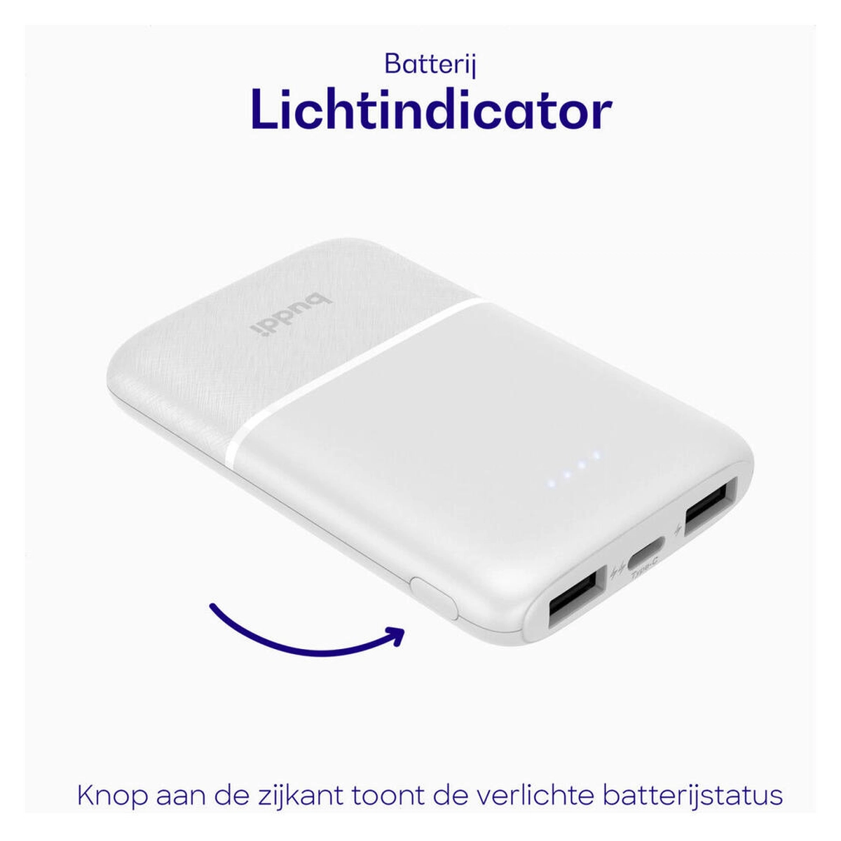 Buddi Go Powerbank USB-C Reisformaat Mini Compact 5.000 mAh Duo Pack Wit afbeelding 6