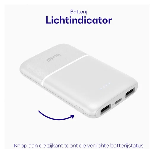 Buddi Go Powerbank USB-C Reisformaat Mini Compact 5.000 mAh Duo Pack Wit afbeelding 6