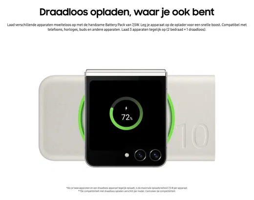 Originele Samsung 25W Wireless Powerbank met USB-C 10.000 mAh Duo Pack Beige afbeelding 5