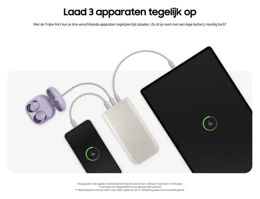 Originele Samsung 45W Fast Charge Trio USB-C Powerbank 20.000 mAh Duo Pack Beige afbeelding 4