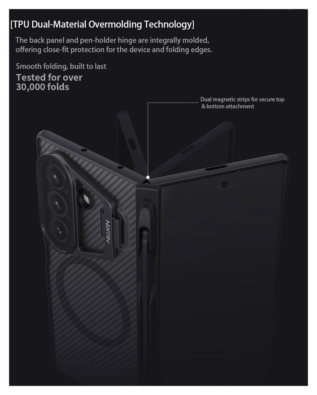 Nillkin CamShield Prop Samsung Z Fold 7 Hoesje MagSafe S-Pen Back Cover Carbon afbeelding 5