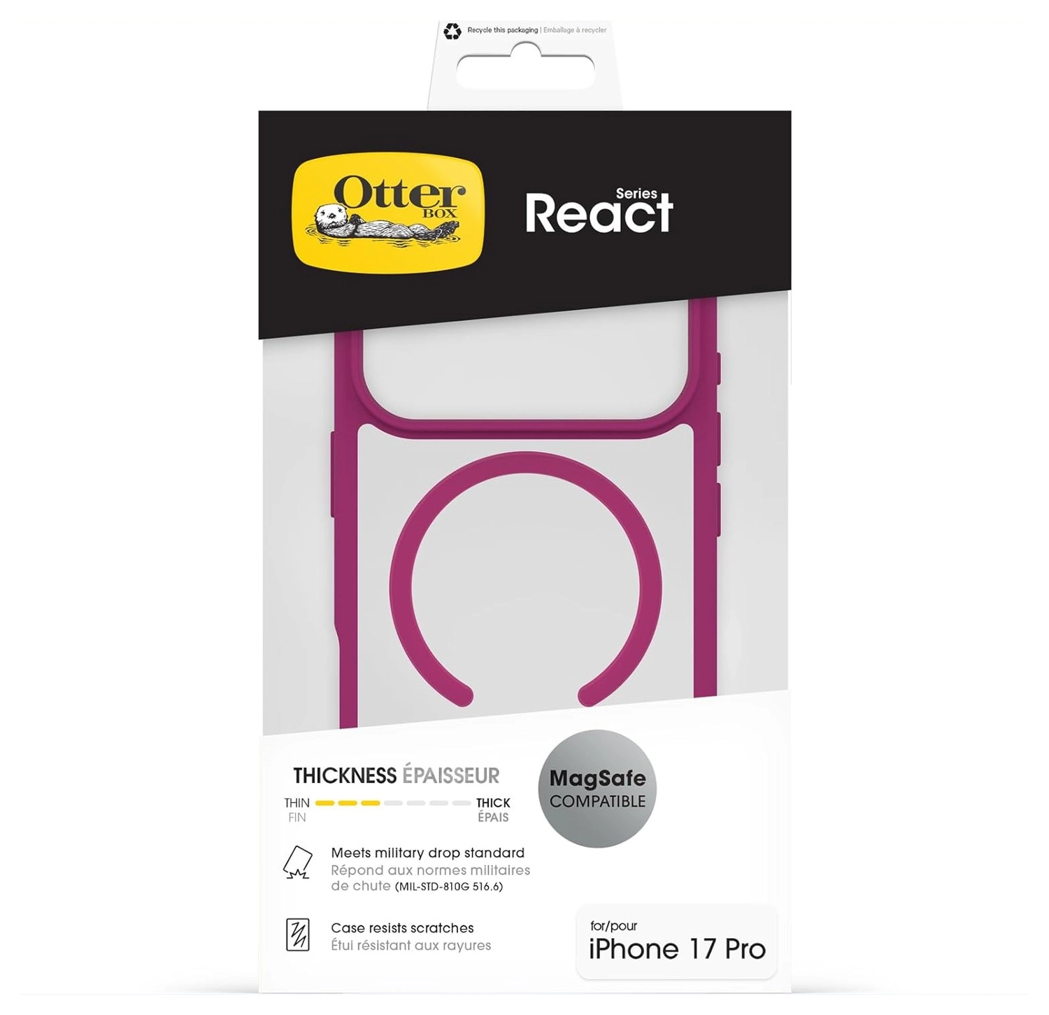 OtterBox React MagSafe Apple iPhone 17 Pro Hoesje Back Cover Roze Transparant afbeelding 5