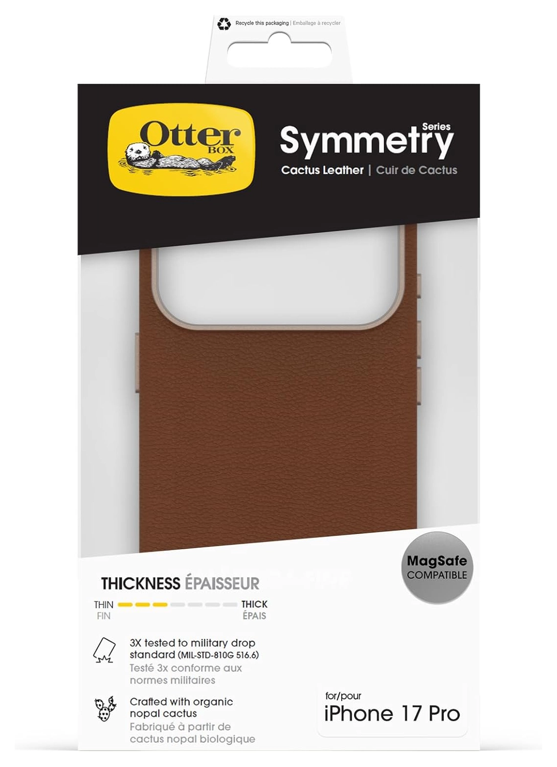 OtterBox Symmetry Cactus Leer MagSafe iPhone 17 Pro Hoesje Bruin afbeelding 5
