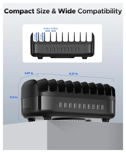Orico USB-A Oplaad Station met 10 Poorten 120W met Smart Detect Zwart afbeelding 6