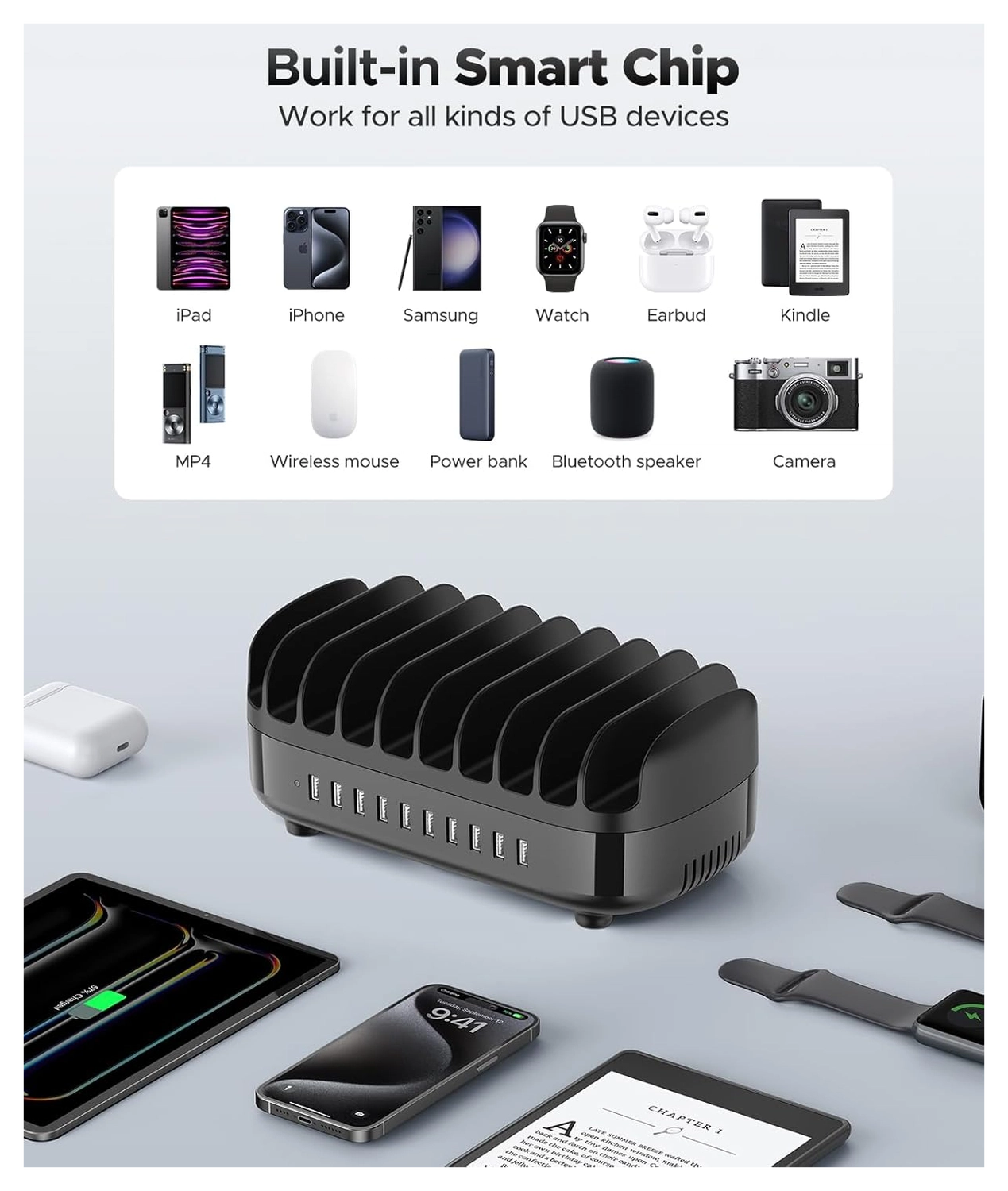 Orico USB-A Oplaad Station met 10 Poorten 120W met Smart Detect Zwart afbeelding 4