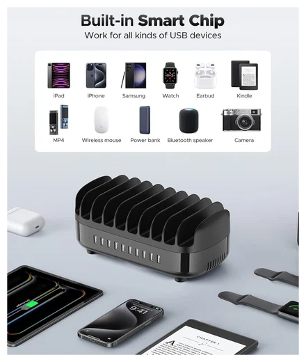 Orico USB-A Oplaad Station met 10 Poorten 120W met Smart Detect Zwart afbeelding 4
