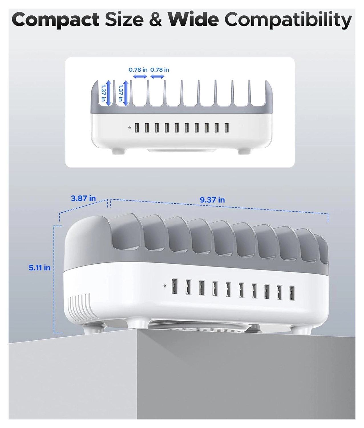Orico USB-A Oplaad Station met 10 Poorten 120W met Smart Detect Wit afbeelding 6