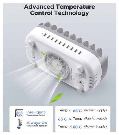 Orico USB-A Oplaad Station met 10 Poorten 120W met Smart Detect Wit afbeelding 3