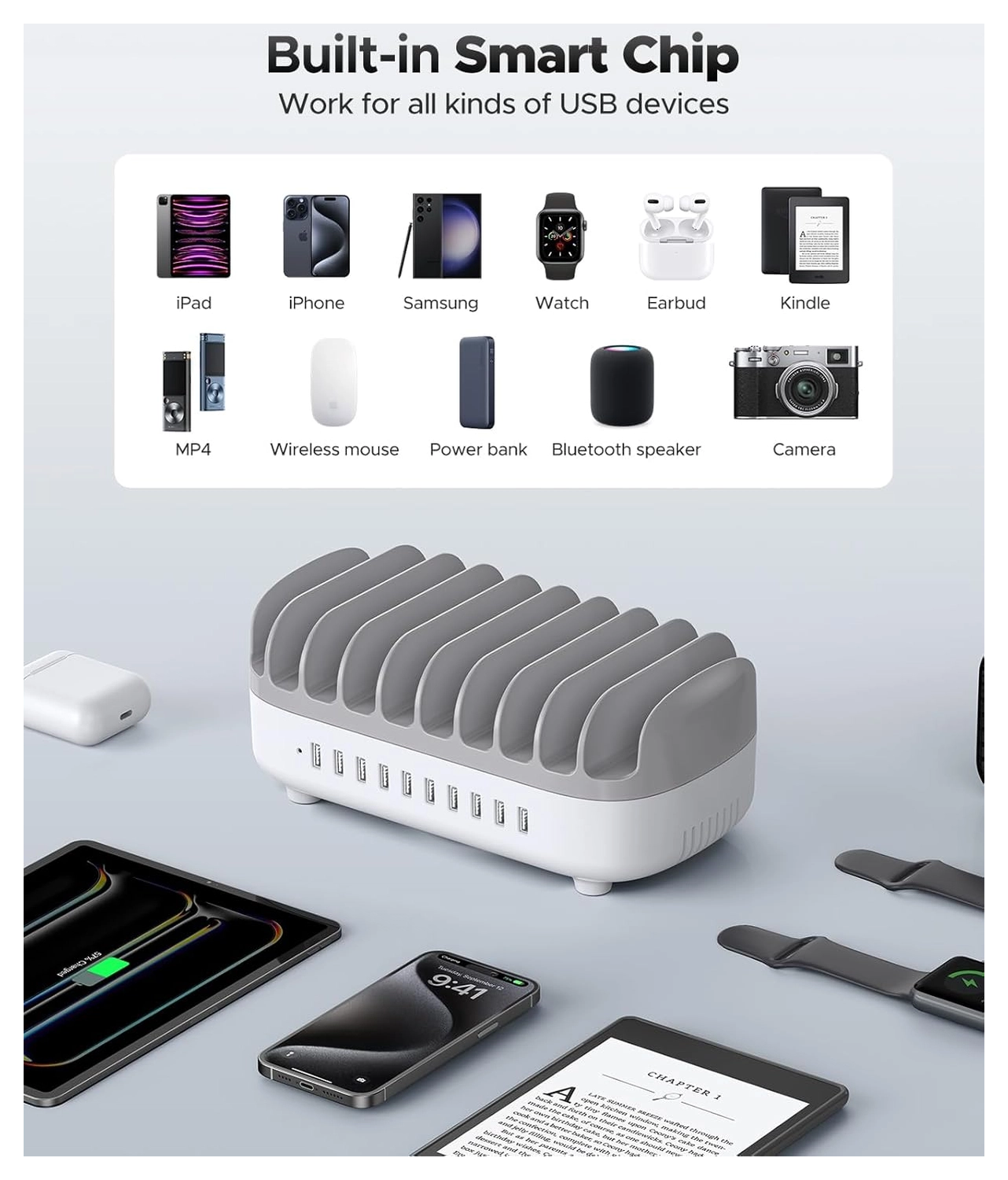 Orico USB-A Oplaad Station met 10 Poorten 120W met Smart Detect Wit afbeelding 4