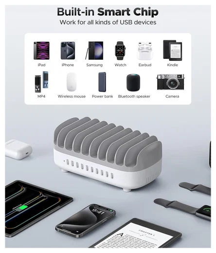 Orico USB-A Oplaad Station met 10 Poorten 120W met Smart Detect Wit afbeelding 4