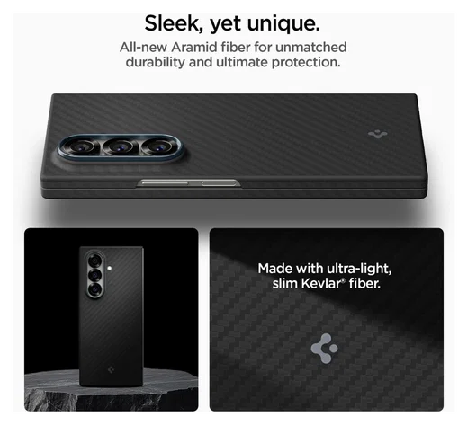 Spigen Air Skin Samsung Galaxy Z Fold 7 Hoesje Back Cover Aramide Zwart afbeelding 3