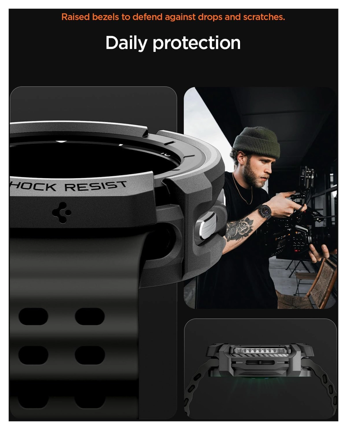Spigen Rugged Armor - Samsung Galaxy Watch 8 Classic Hoesje Bumper Case - Zwart afbeelding 3
