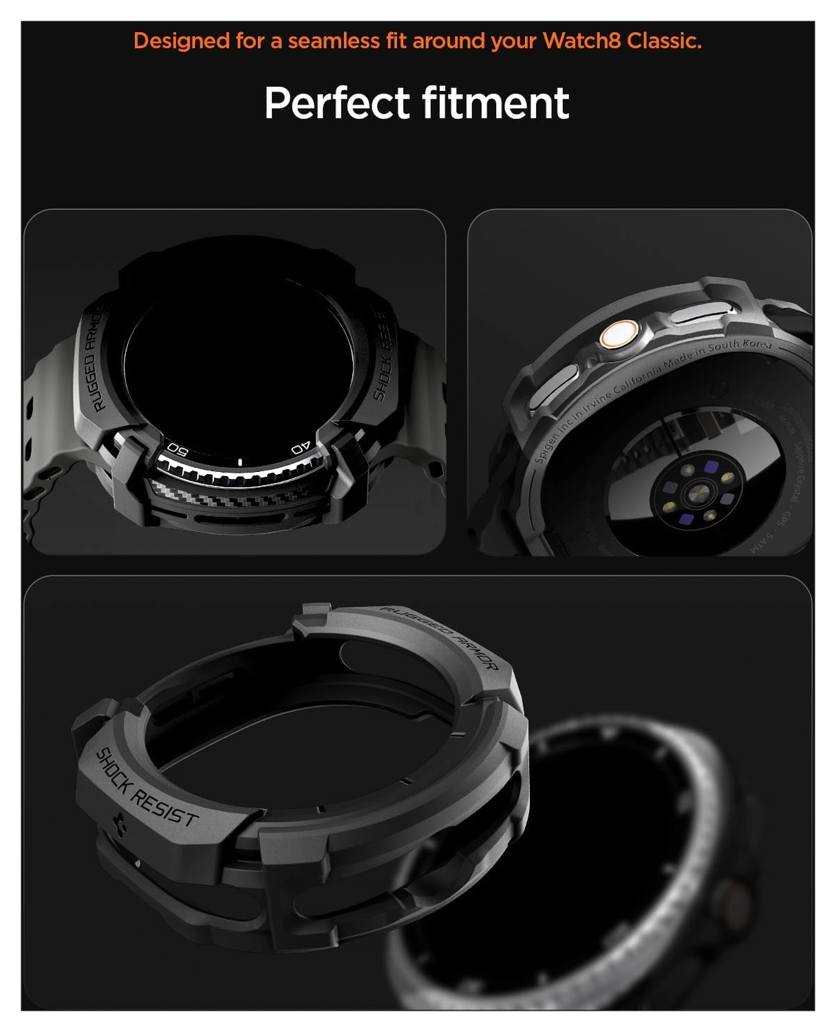 Spigen Rugged Armor - Samsung Galaxy Watch 8 Classic Hoesje Bumper Case - Zwart afbeelding 6