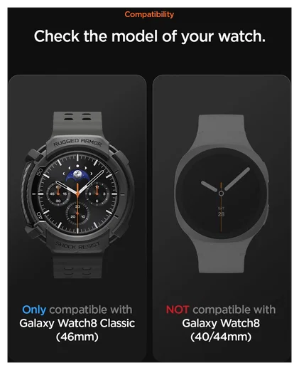 Spigen Rugged Armor - Samsung Galaxy Watch 8 Classic Hoesje Bumper Case - Zwart afbeelding 7