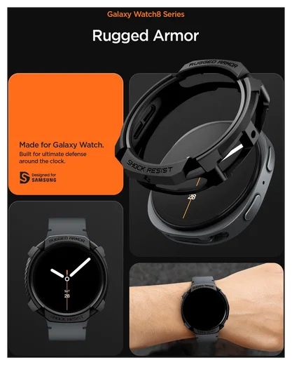 Spigen Rugged Armor - Samsung Galaxy Watch 8 44MM Hoesje Bumper Case - Zwart afbeelding 2