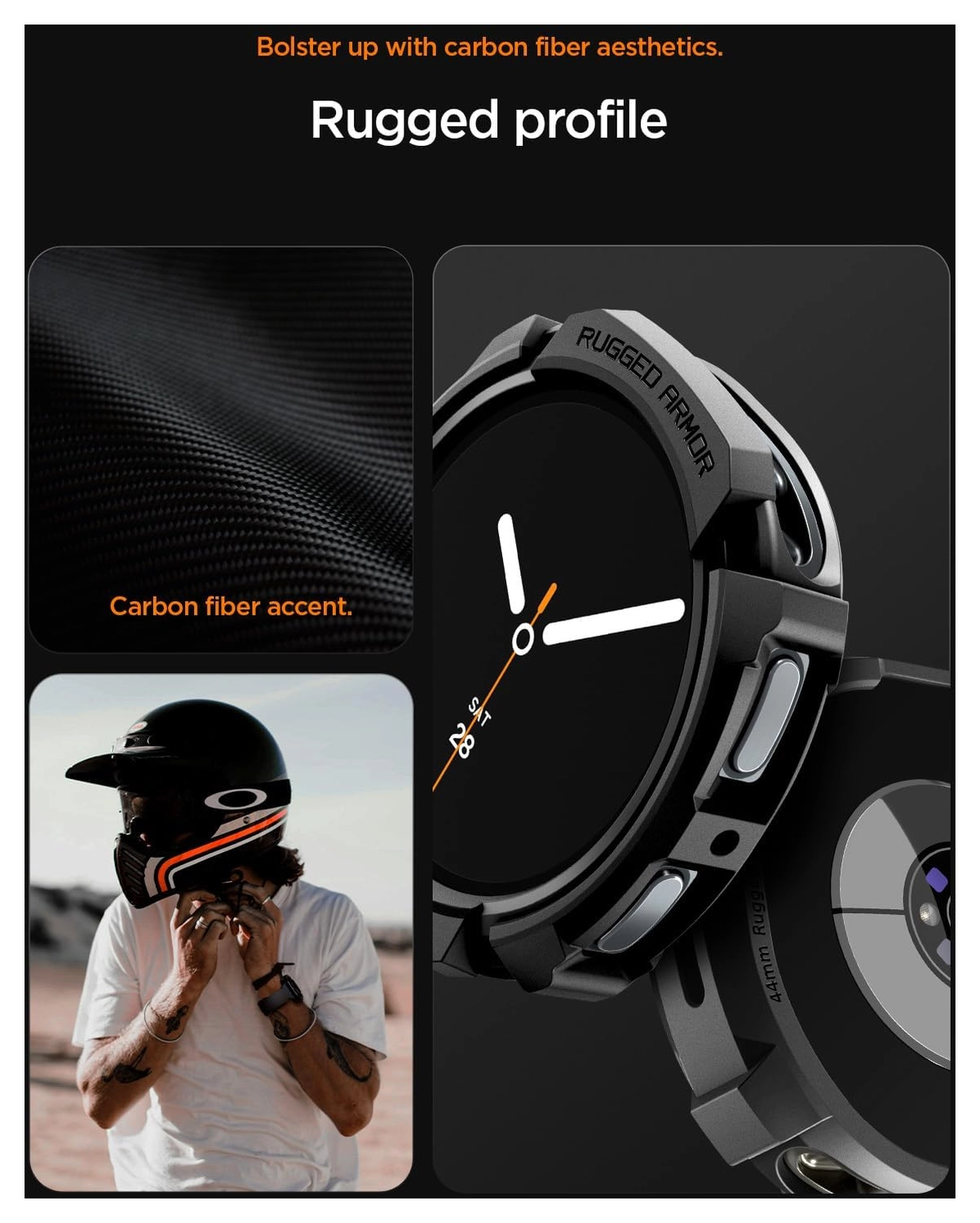 Spigen Rugged Armor - Samsung Galaxy Watch 8 44MM Hoesje Bumper Case - Zwart afbeelding 4