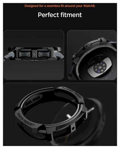 Spigen Rugged Armor - Samsung Galaxy Watch 8 44MM Hoesje Bumper Case - Zwart afbeelding 6