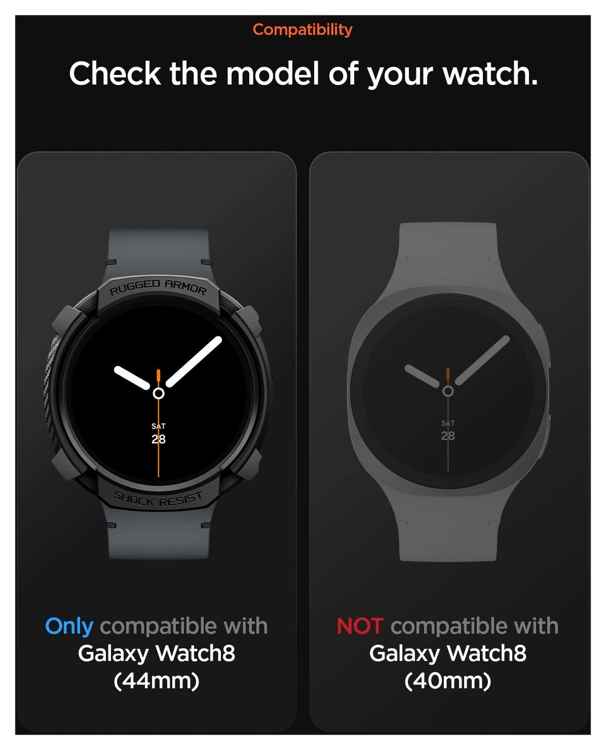 Spigen Rugged Armor - Samsung Galaxy Watch 8 44MM Hoesje Bumper Case - Zwart afbeelding 7