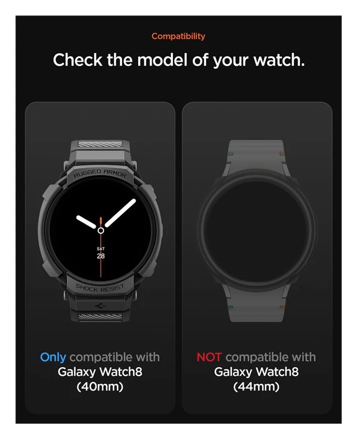 Spigen Rugged Armor Pro - Samsung Galaxy Watch 8 40MM - Hoesje en Bandje - Zwart afbeelding 12