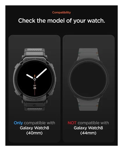 Spigen Rugged Armor Pro - Samsung Galaxy Watch 8 40MM - Hoesje en Bandje - Zwart afbeelding 12