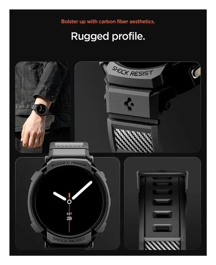 Spigen Rugged Armor Pro - Samsung Galaxy Watch 8 40MM - Hoesje en Bandje - Zwart afbeelding 4