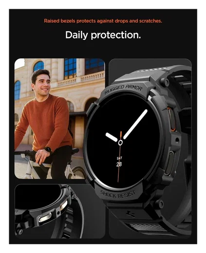 Spigen Rugged Armor Pro - Samsung Galaxy Watch 8 40MM - Hoesje en Bandje - Zwart afbeelding 7