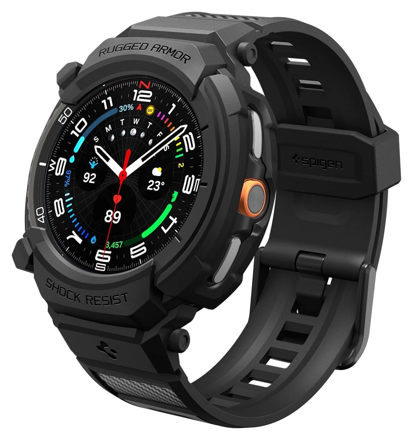 Spigen Rugged Armor Pro - Samsung Watch 8 Classic - Hoesje en Bandje - Zwart afbeelding 1
