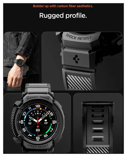 Spigen Rugged Armor Pro - Samsung Watch 8 Classic - Hoesje en Bandje - Zwart afbeelding 3