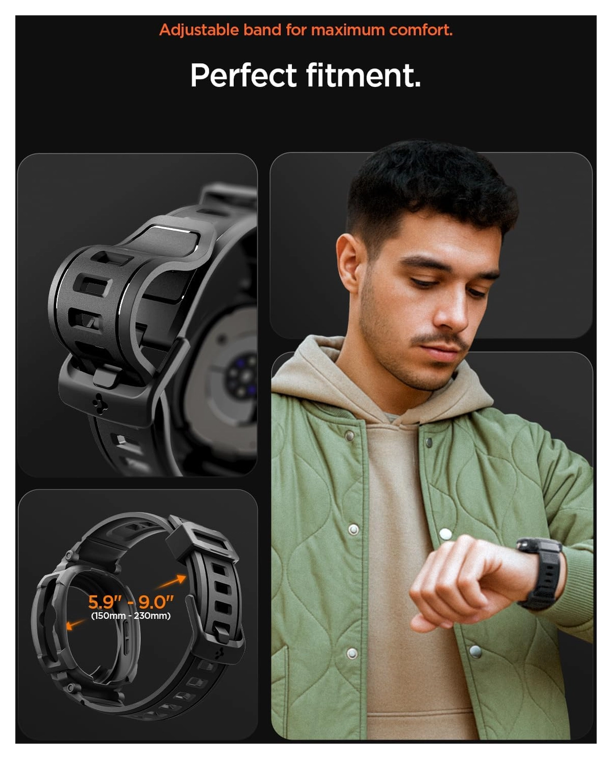 Spigen Rugged Armor Pro - Samsung Watch 8 Classic - Hoesje en Bandje - Zwart afbeelding 4