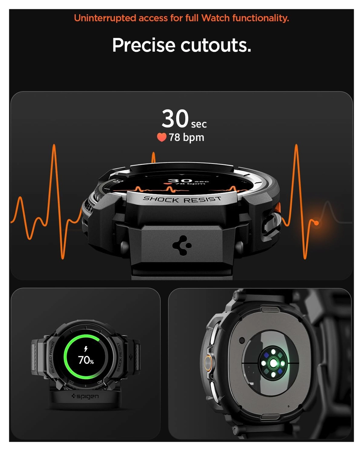 Spigen Rugged Armor Pro - Samsung Watch 8 Classic - Hoesje en Bandje - Zwart afbeelding 5