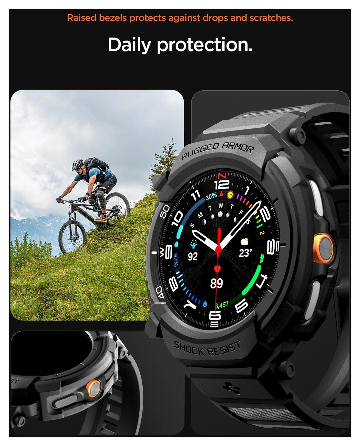 Spigen Rugged Armor Pro - Samsung Watch 8 Classic - Hoesje en Bandje - Zwart afbeelding 6