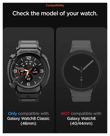Spigen Rugged Armor Pro - Samsung Watch 8 Classic - Hoesje en Bandje - Zwart afbeelding 7