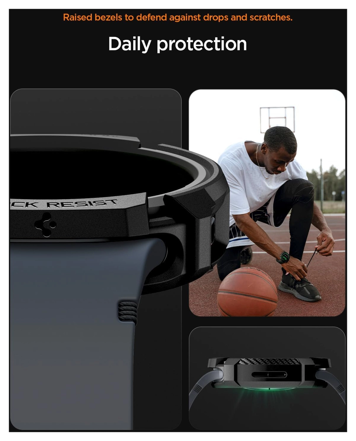 Spigen Rugged Armor - Samsung Galaxy Watch 8 40MM Hoesje Bumper Case - Zwart afbeelding 3