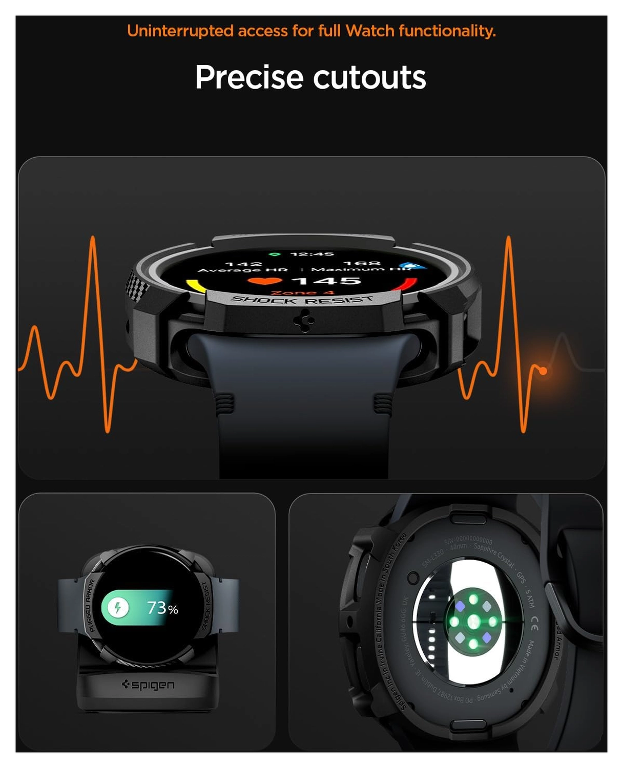 Spigen Rugged Armor - Samsung Galaxy Watch 8 40MM Hoesje Bumper Case - Zwart afbeelding 5