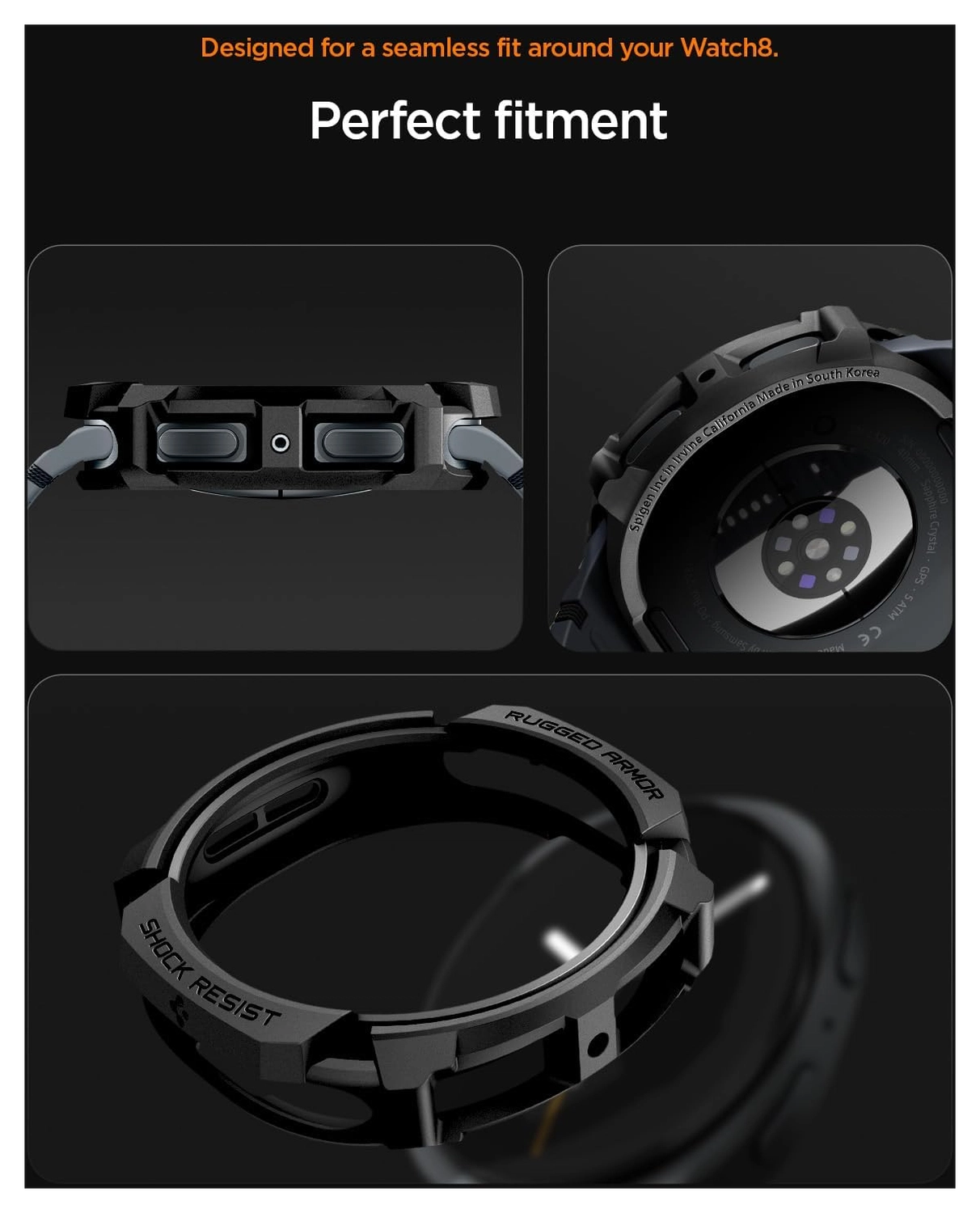 Spigen Rugged Armor - Samsung Galaxy Watch 8 40MM Hoesje Bumper Case - Zwart afbeelding 6