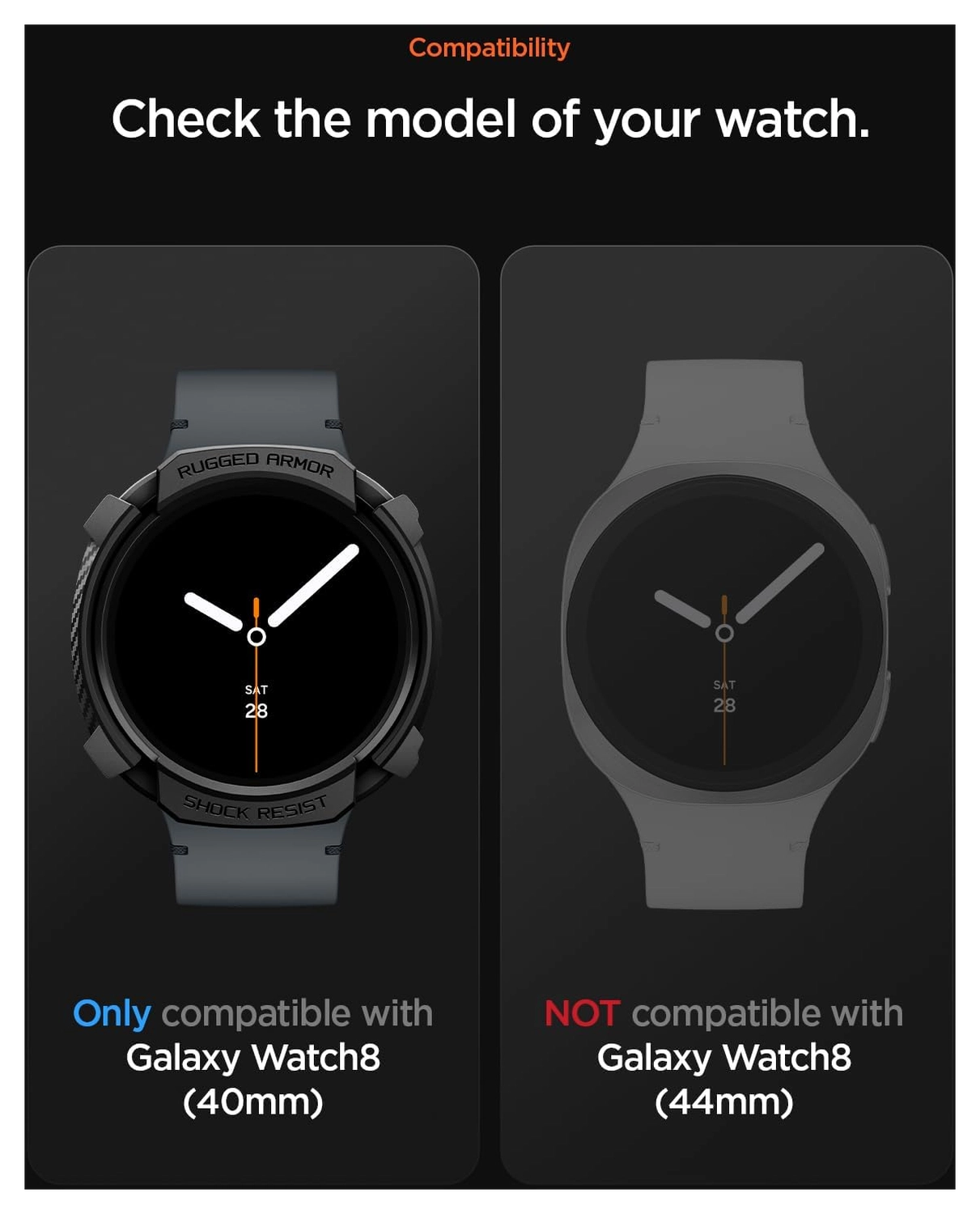 Spigen Rugged Armor - Samsung Galaxy Watch 8 40MM Hoesje Bumper Case - Zwart afbeelding 7