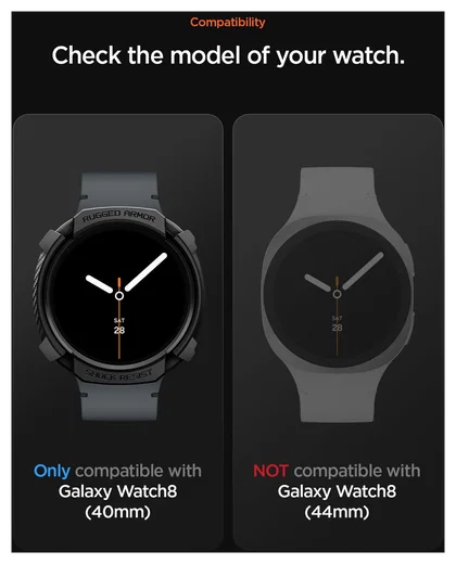 Spigen Rugged Armor - Samsung Galaxy Watch 8 40MM Hoesje Bumper Case - Zwart afbeelding 7
