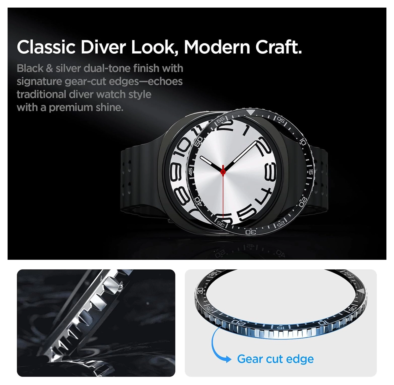 Spigen Samsung Galaxy Watch 8 44MM Bezel Ring Randbeschermer Zwart afbeelding 2