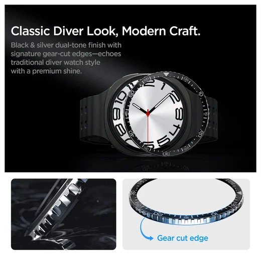 Spigen Samsung Galaxy Watch 8 44MM Bezel Ring Randbeschermer Zilver afbeelding 2