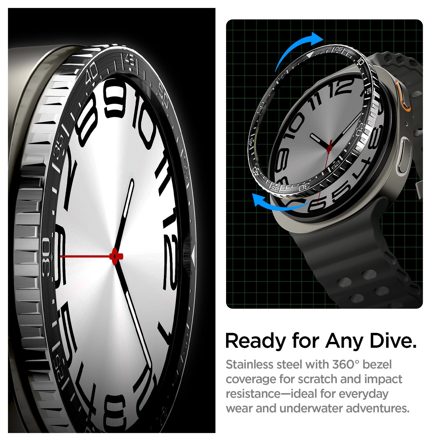 Spigen Samsung Galaxy Watch 8 44MM Bezel Ring Randbeschermer Zilver afbeelding 3