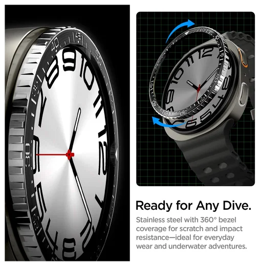 Spigen Samsung Galaxy Watch 8 44MM Bezel Ring Randbeschermer Zilver afbeelding 3