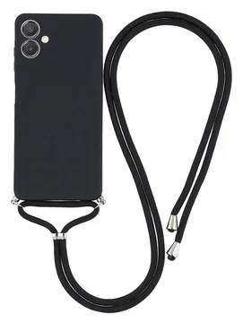 Samsung Galaxy A07 Hoesje met Koord en Camera Bescherming Back Cover Zwart