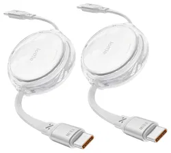 iOttie Oprolbare USB-C naar USB-C Kabel 100W Verstelbare Lengte Wit (2-Pack) afbeelding
