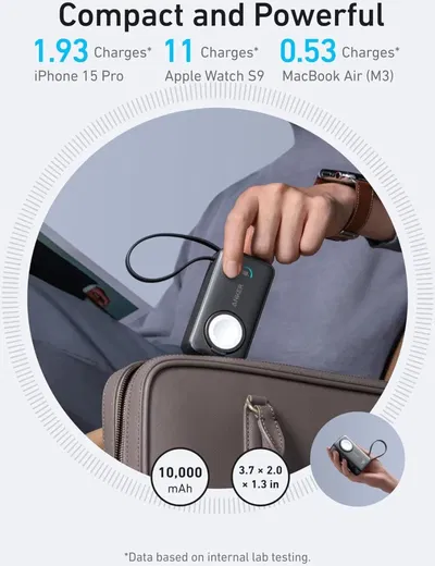 Anker MagGo (35W) 10.000 mAh Powerbank Telefoon en Apple Watch Oplader Zwart afbeelding 6