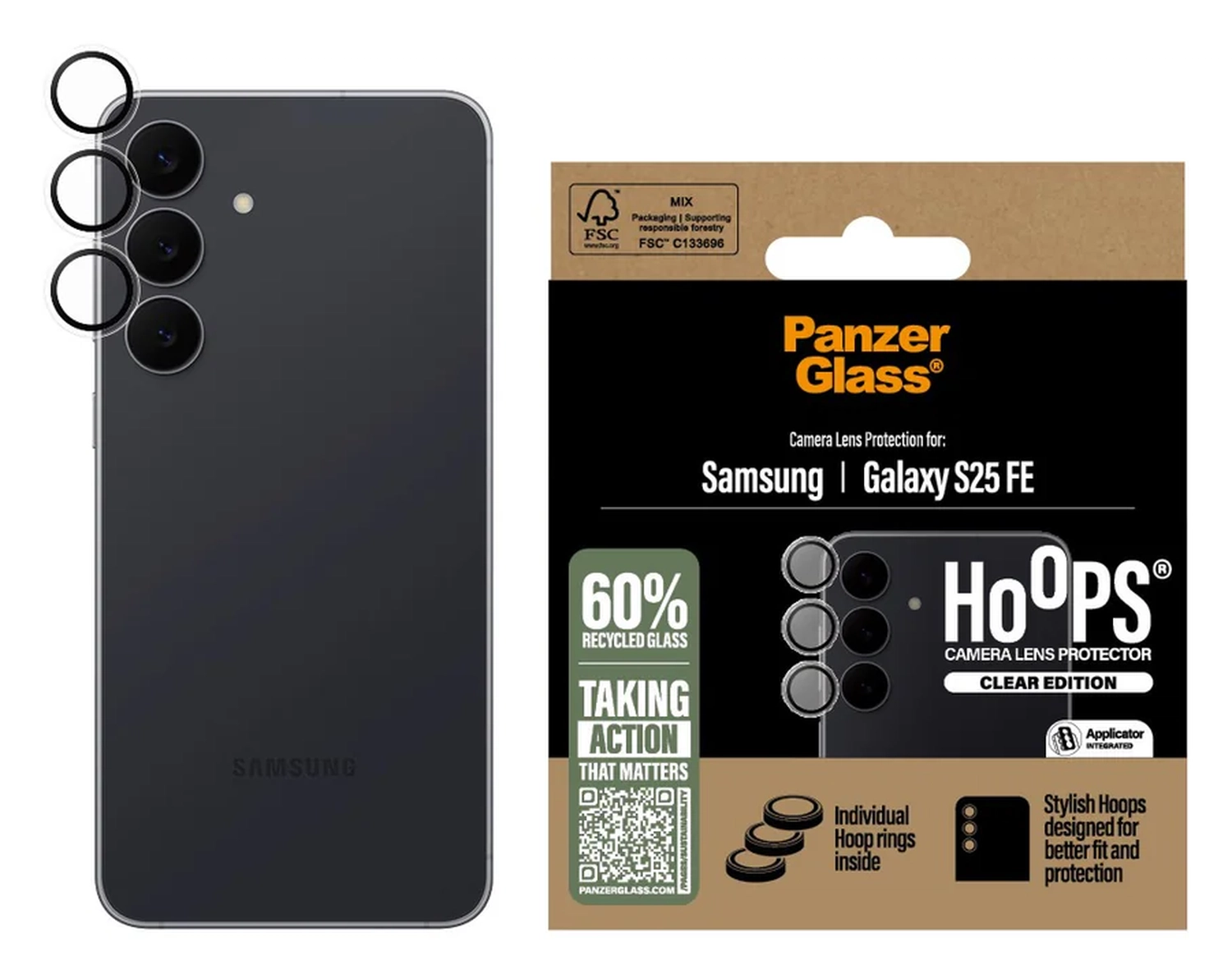 PanzerGlass Hoops Rings Samsung Galaxy S25 FE Camera Lens Protector Glas afbeelding 1