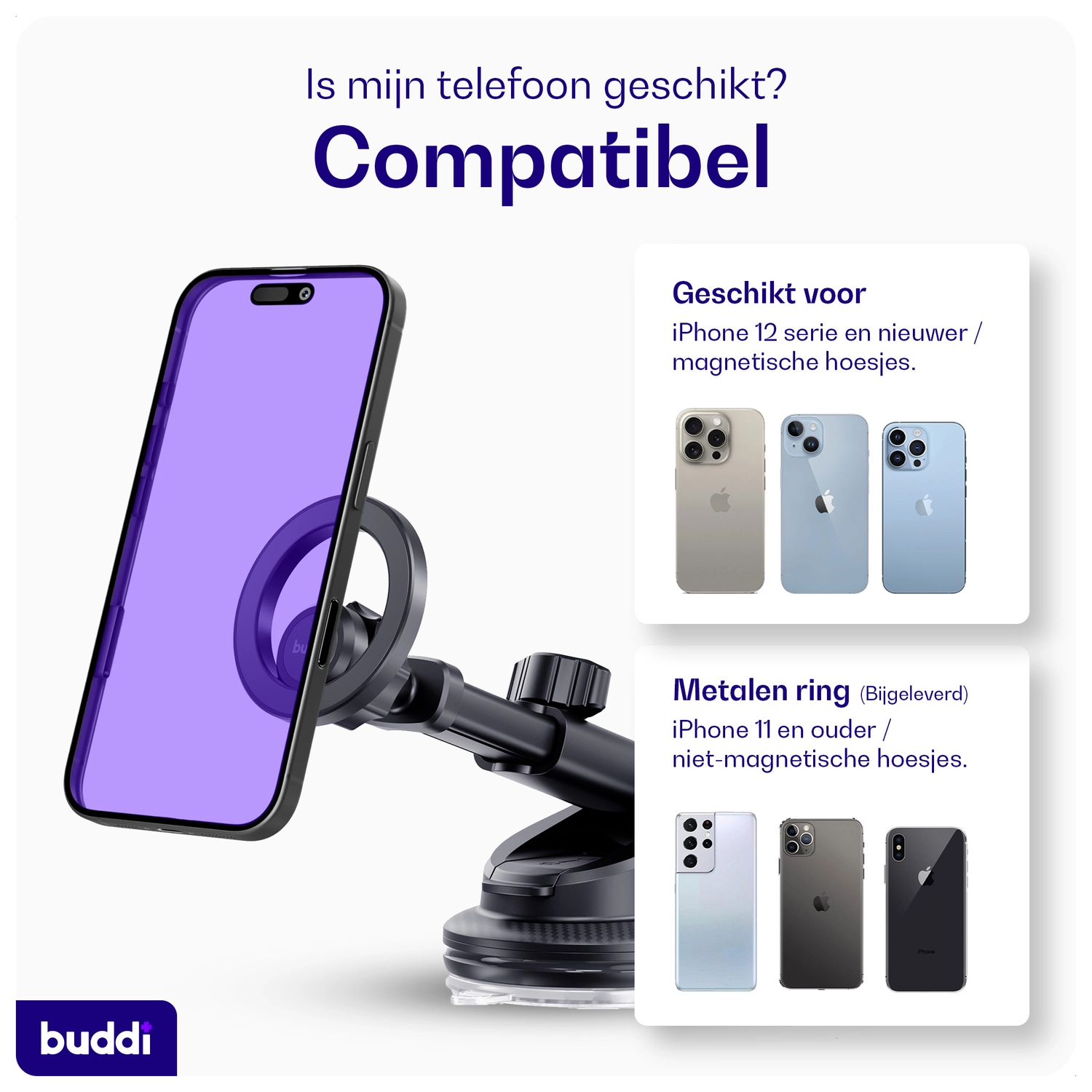 Buddi MagWay Universele MagSafe Telefoonhouder Auto Dashboard/Raam met Zuignap afbeelding 10