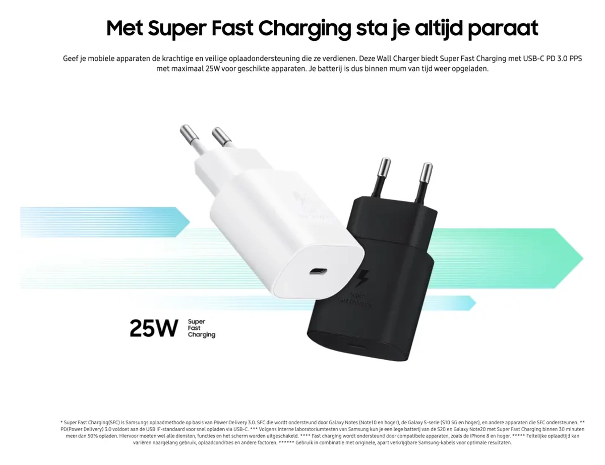 Originele Samsung 25W Power Adapter USB-C Adapter Duo Pack Zwart afbeelding 4