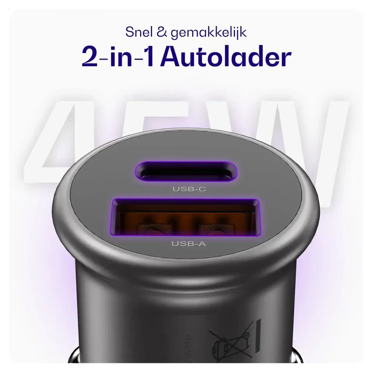Buddi Power 45W Autolader met USB-C naar Lightning Krulsnoer afbeelding 2