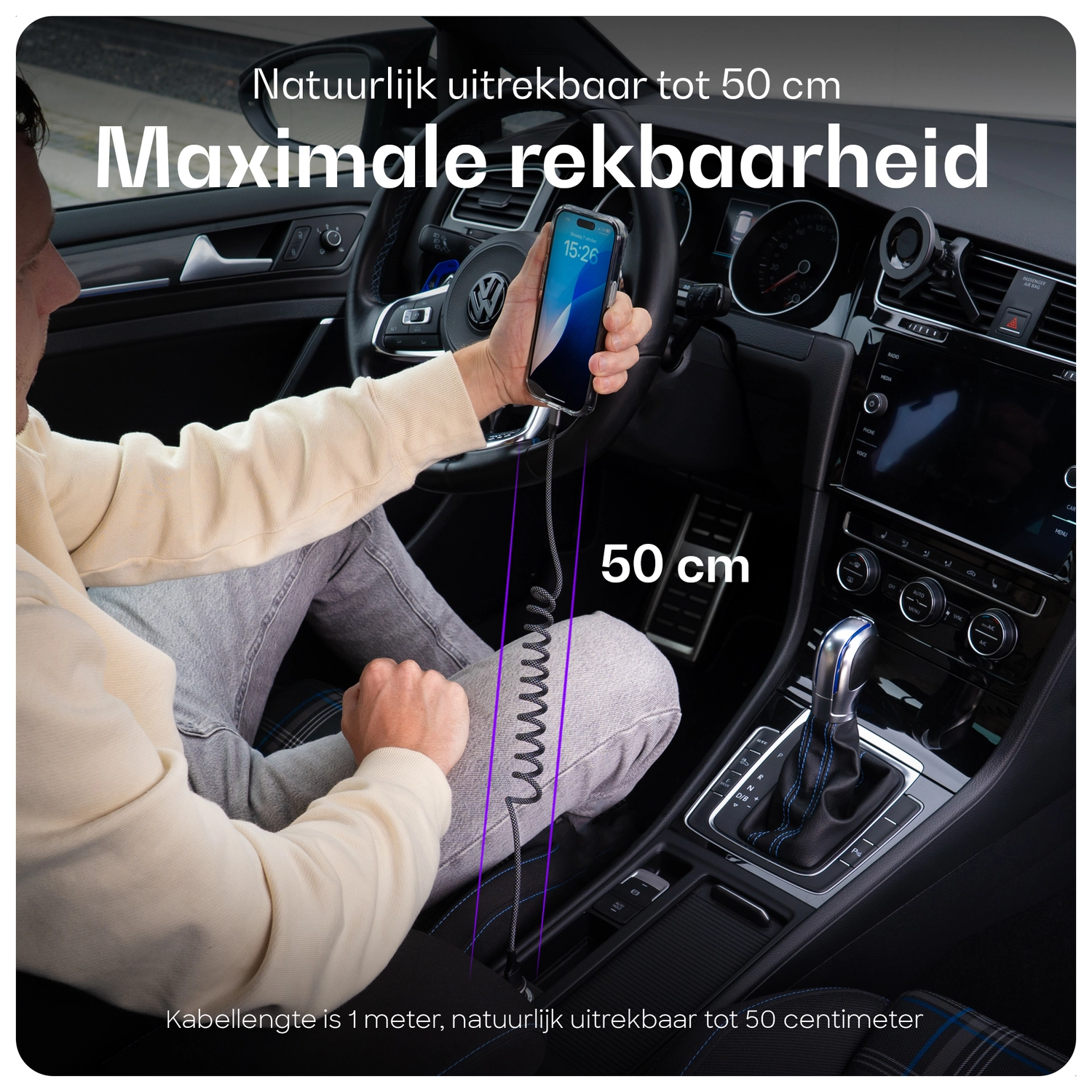 Buddi Power 45W Autolader met USB-C naar Lightning Krulsnoer afbeelding 5