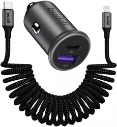 Buddi Power 45W Autolader met USB-C naar Lightning Krulsnoer afbeelding